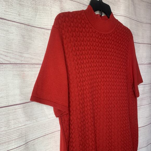 Koret Red Short Sleeve Sweater Blouse Mock Neck Partial Back Texture Front XL - Picture 13 of 15
